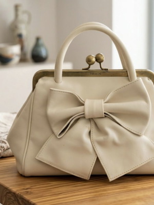 Thiros women's leather handbag vintage style off-white cream, like new