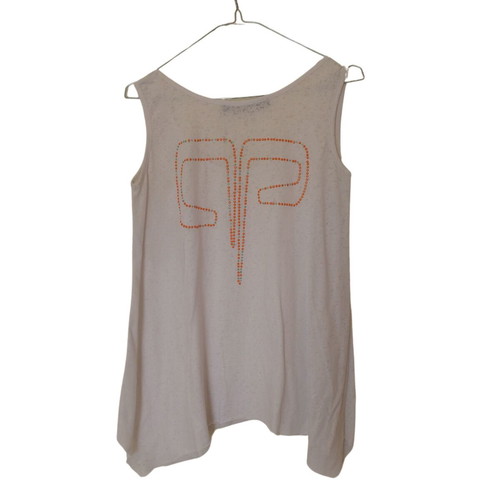 Panos Apergis Summer Cotton T-shirt Like New, Medium, White and Orange