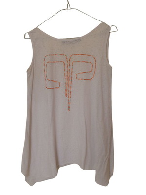 Panos Apergis Summer Cotton T-shirt Like New, Medium, White and Orange