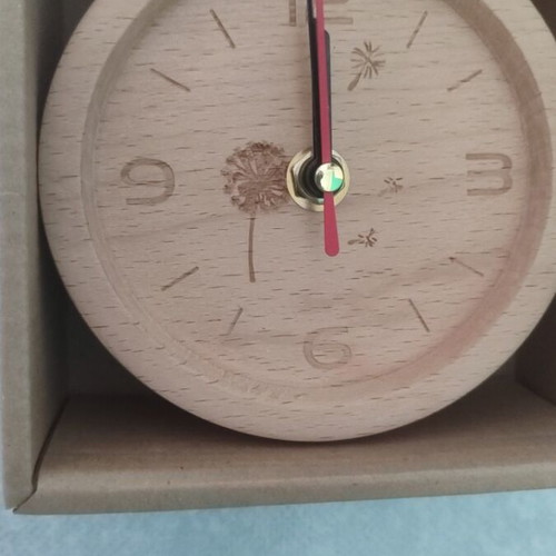 Analog wooden desk clock new, 12 cm