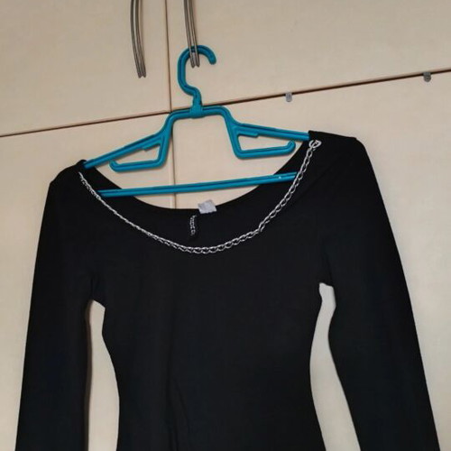 Women's black blouse divided with chain neckline new