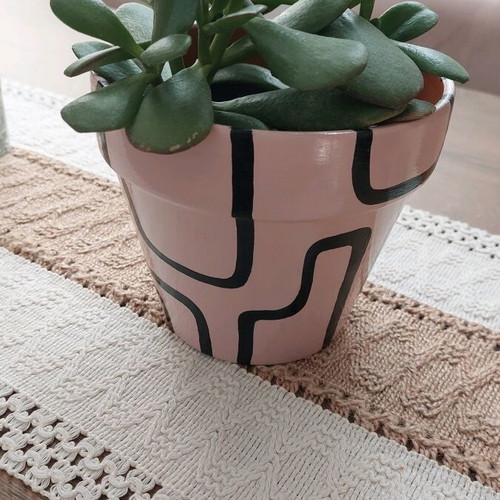 Hand-painted terracotta flowerpot with glossy finish, new