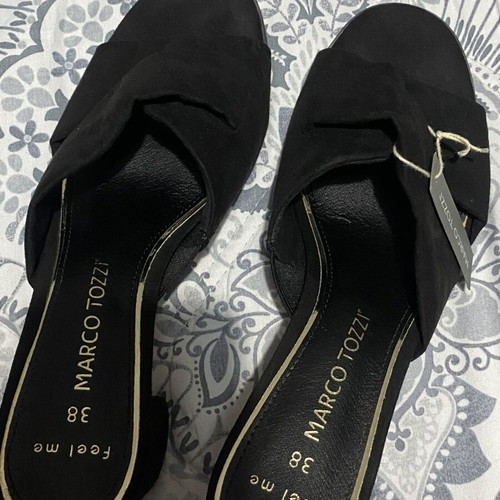 Marco Tozzi mules new, suede, size 38, black
