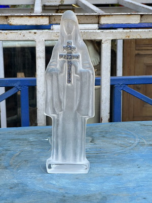 Vintage glass Panagia with cross decorative 28 cm