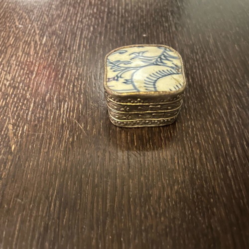Japanese ceramic-metal mini jewelry box used antique