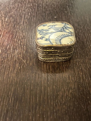 Japanese ceramic-metal mini jewelry box used antique