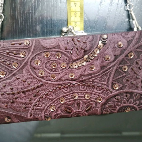 Satin evening bag with sequins and steel chain like new