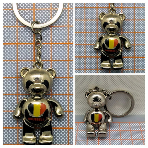 Metal keychain Brussels/Teddy Bear new, silver