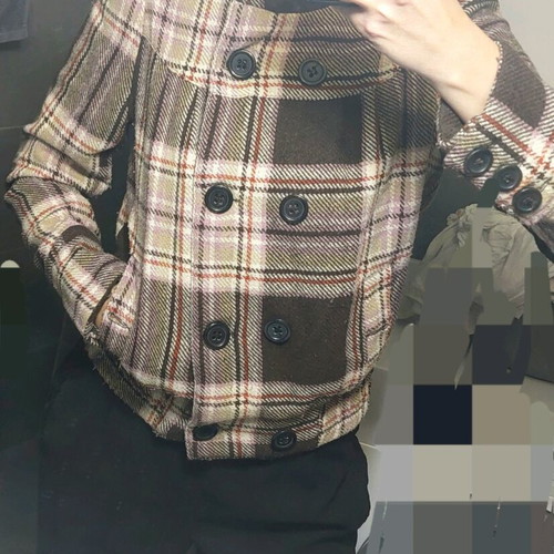 Checked brown coat like new, size large