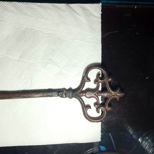 Antique iron key used, ornate, 22 cm, 1780-1830