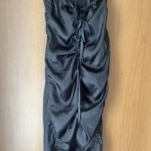 Black midi dress with ruches and adjustable cords like new, size S