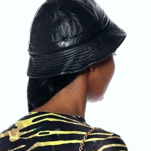 Marine Serre leather bucket hat used, black with moon print