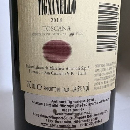 Super Tuscan Tignanello 2018 bottle 0.75L new