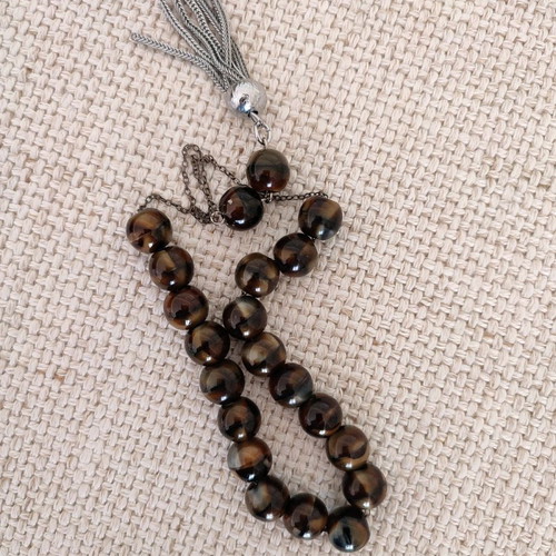 Tiger's Eye Worry Beads on Silver Chain in Excellent Condition