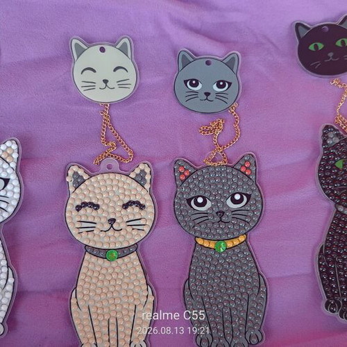 Cat Bookmark with Rhinestones Handmade