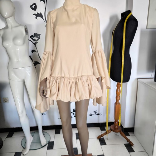 Mini dress beige nude with wide sleeves, new by Niki Nikolaidou