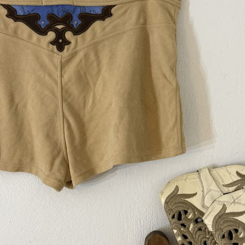 Y2K suede cowboy micro shorts M/L used, brown sugar caramel