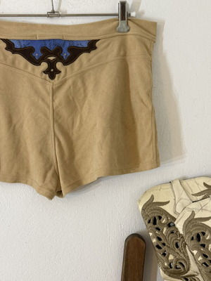 Y2K suede cowboy micro shorts M/L used, brown sugar caramel