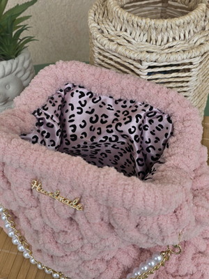Mini Puffy Bag χιαστί με χρυσή αλυσίδα, χειροποίητη, ροζ 20x30cm