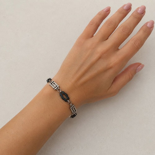 Bracelet from stainless steel with meanders, new, black and silver