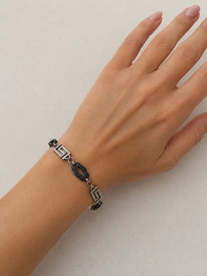 Bracelet from stainless steel with meanders, new, black and silver