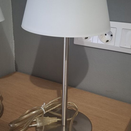 Viokef table lamps like new, white glass and inox, height 42 cm