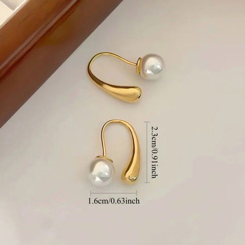 Gold Stainless Steel Earrings with Pearl New