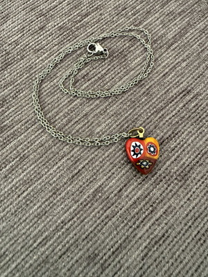 Murano heart pendant necklace used, multicolor, steel chain
