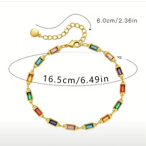 Steel Bracelet with Colorful Baguette Zirconia Gold Plated New