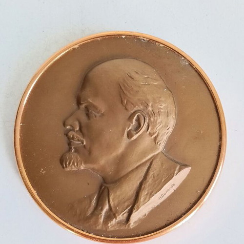 Bronze commemorative bas-relief with Lenin portrait, signed by N. Sokolov
