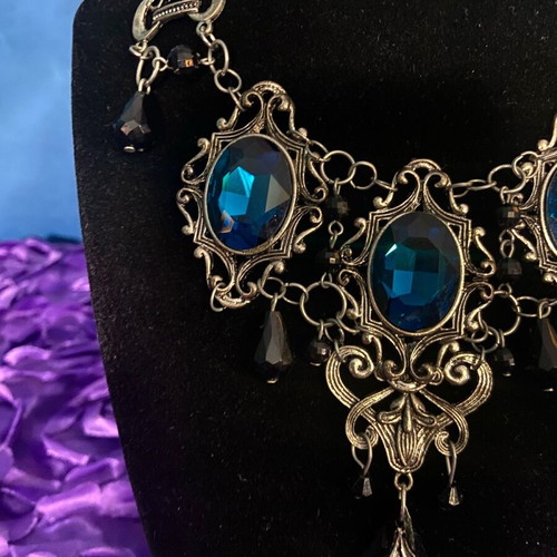 Gothic Victorian necklace like new with turquoise gems Restyle