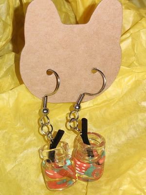 Handmade earrings with strawberries and stainless steel frame