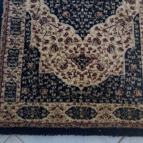 Rug set used, 3 pieces, blue beige with burgundy, thick pile