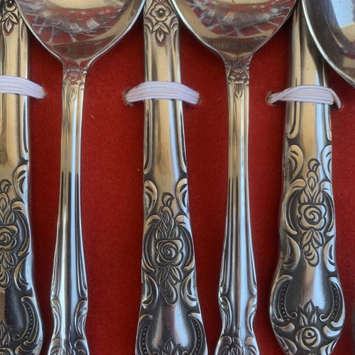 Cutlery set vintage Korea floral stainless steel used, 72 pieces