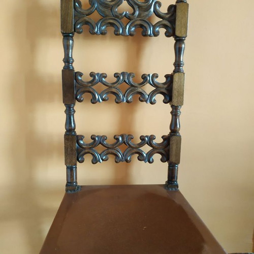 Handmade carved dining table used, solid wood with 6 chairs by Chatziioannidis