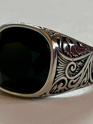 Vintage Signet Ring Black Zircon US 12 316L Stainless Steel New