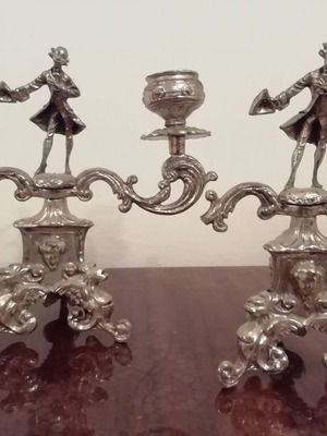 Set of metal carved handmade candlestick and statue new