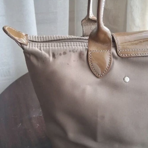 Longchamp Le Pliage Planètes shoulder bag used, beige, medium size with patent details