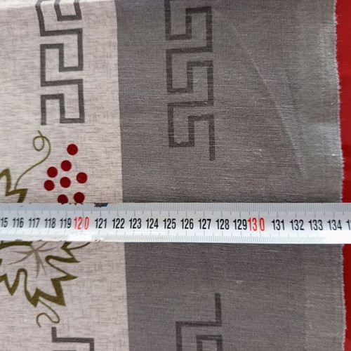Square grey tablecloth with Greek motifs like new, 134.5 x 133.5 cm
