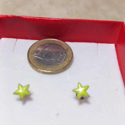 Silver star earrings with yellow enamel new