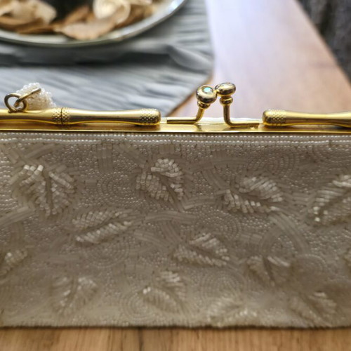 Vintage Ivory Beaded Clutch Handbag new, ideal for bride
