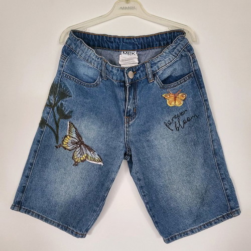 Mek bermuda shorts for 12-year-old girl like new, blue with butterfly embroidery