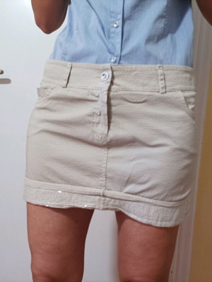 Mini cotton skirt used, size L, beige with polka dots and sequins