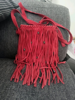 Zara leather small crossbody bag with fringes red used