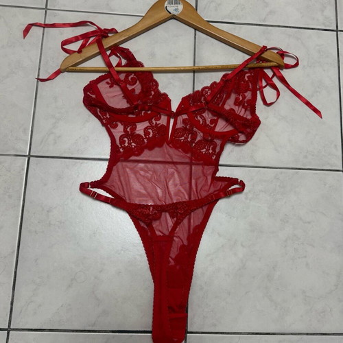 Red lace mesh body lingerie bodysuit new