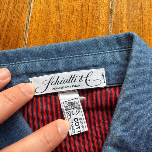 Vintage Schiatti & C. shirt like new, red-black stripe with denim collar