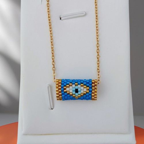 Handmade Miyuki evil eye necklace with gold-plated steel chain