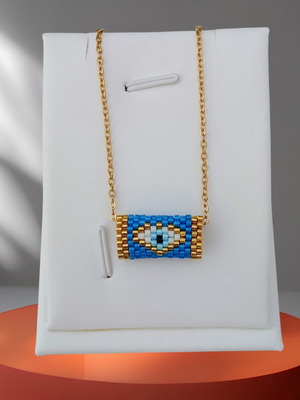 Handmade Miyuki evil eye necklace with gold-plated steel chain