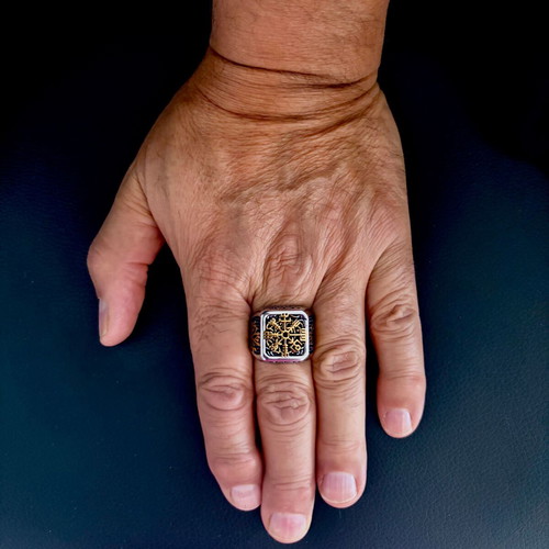 Vegvisir & Yggdrasil ring, US 13, 316L stainless steel