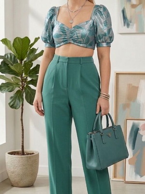 Crop top κοντομάνικο glitter καινούργιο, πράσινο και ασημί, S-M